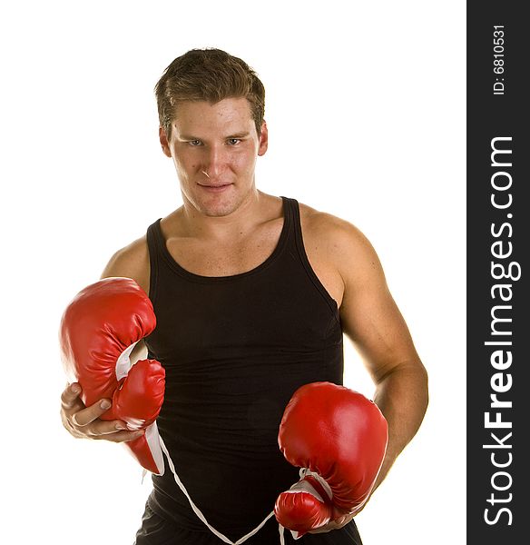 Boxer Holding Gloves