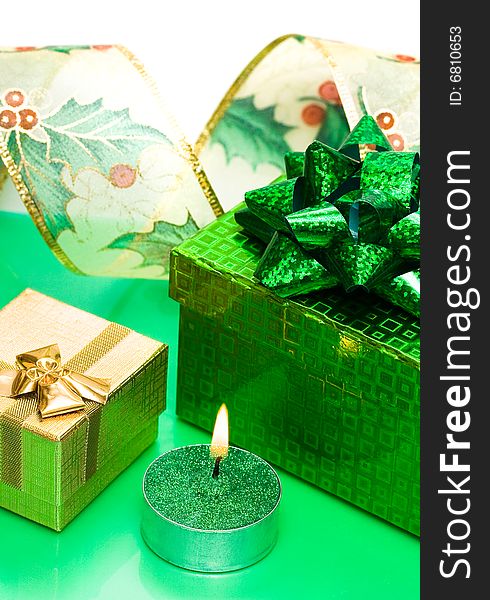 Golden Gift Box And Candle