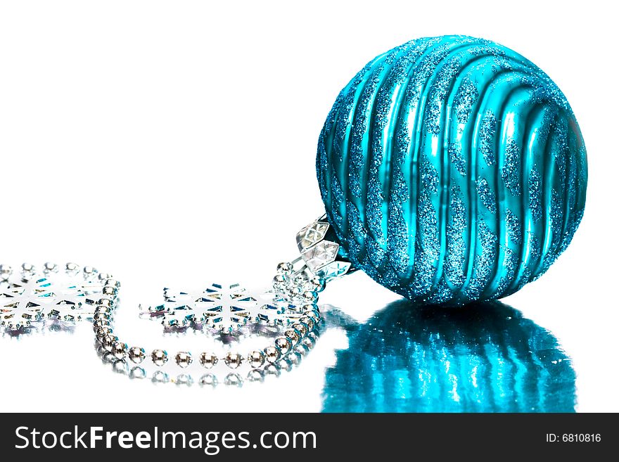 Blue festive decoration on silver background