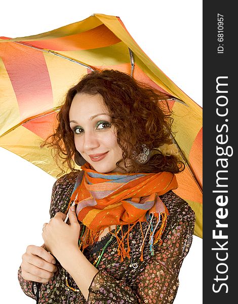 Portrait of  happy girl with colorful umbrella. Portrait of  happy girl with colorful umbrella