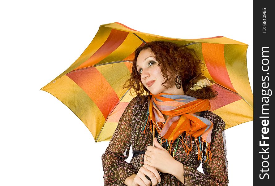 Portrait of happy girl with colorful umbrella. Portrait of happy girl with colorful umbrella