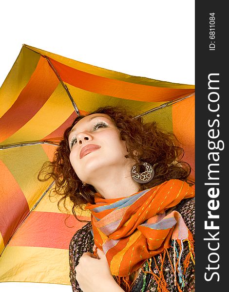 Portrait of a romantic  girl with colorful umbrella. Portrait of a romantic  girl with colorful umbrella