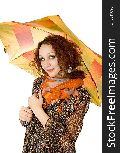 Portrait of a romantic girl with colorful umbrella. Portrait of a romantic girl with colorful umbrella
