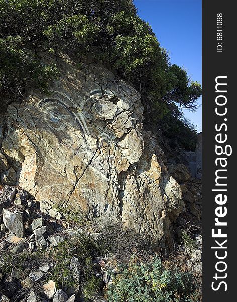 Rock Face Graffiti.
Rock on Corsica with graffiti