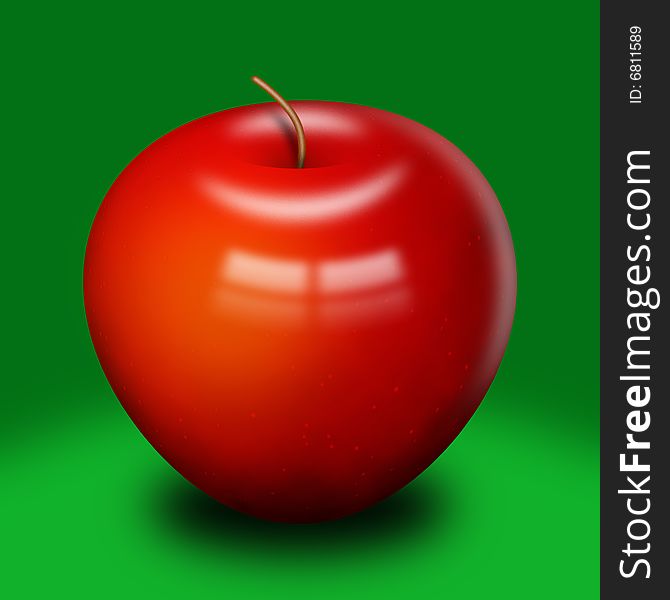 A computer llustration of a shinny red apple, on a green background. A computer llustration of a shinny red apple, on a green background.