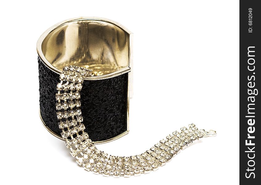 Black bracelet with dimonds isolated on white background