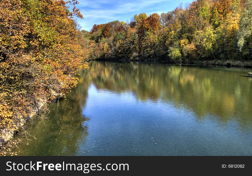 The river Iller in Autumn, Kempten, Germany. The river Iller in Autumn, Kempten, Germany.
