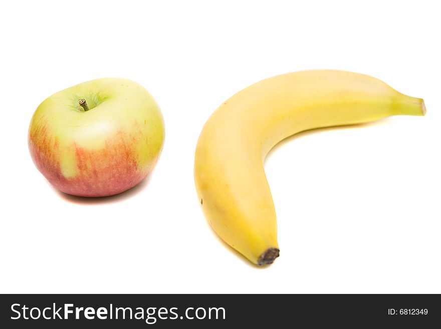 Apple and banana isolated on white background. Apple and banana isolated on white background