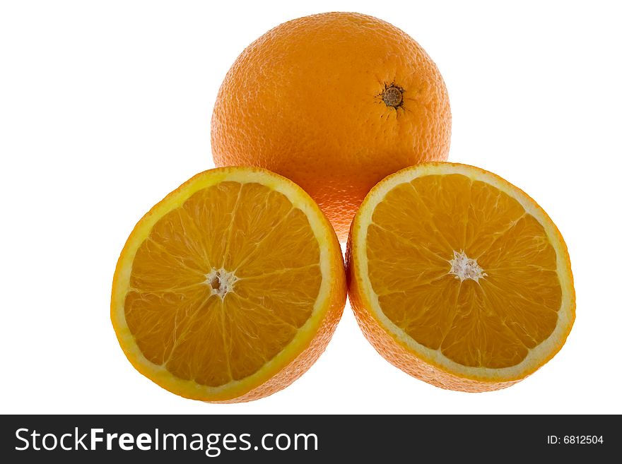 Fresh oranges isolated against a white background