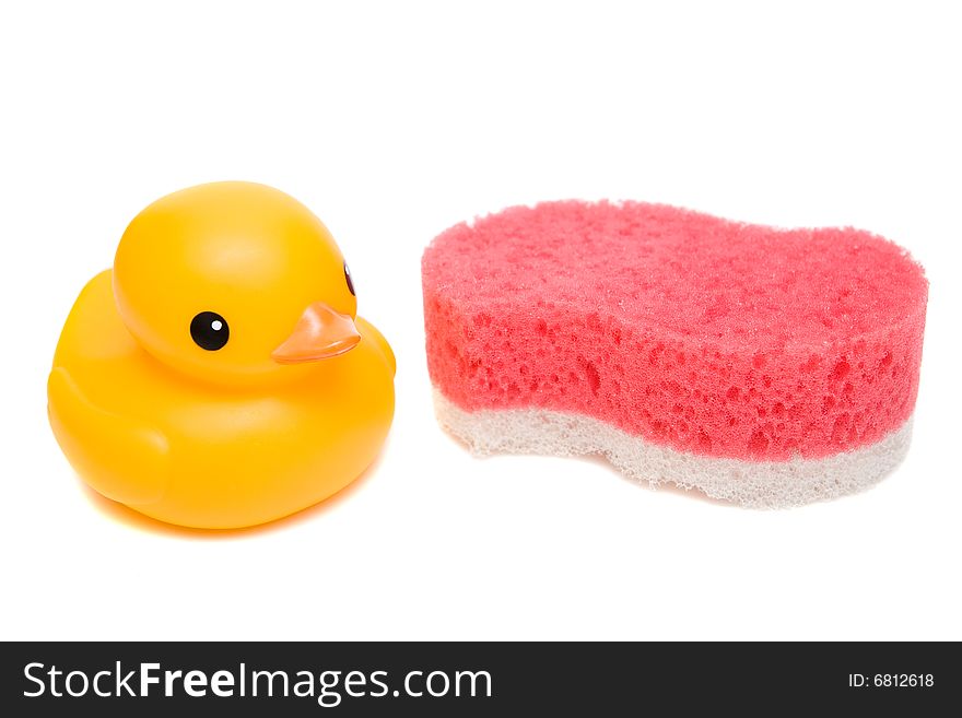 Pink sponge isolated on white background