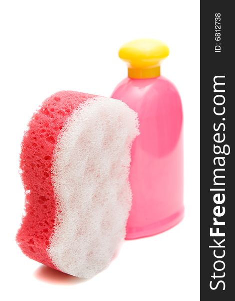 Pink sponge isolated on white background