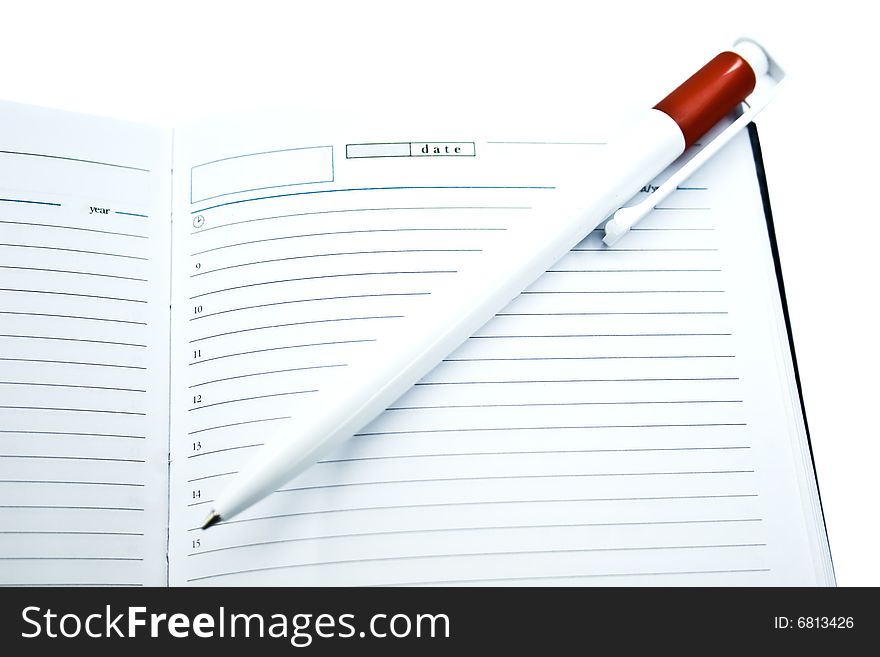 Notebook and pencil isolated on a white background