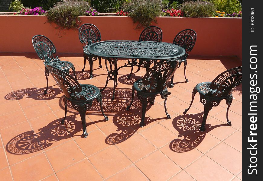 Chairs of forged iron in the terrace of Monchique Spa, Algarve. Chairs of forged iron in the terrace of Monchique Spa, Algarve