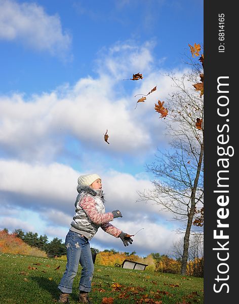 Portrait of little girl in the late of autumn. Portrait of little girl in the late of autumn