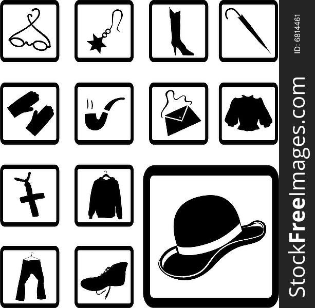 Set icons - 85B. Clothing and shoes. Fashionable clothing, shoes, hats, jewelry and accessories.