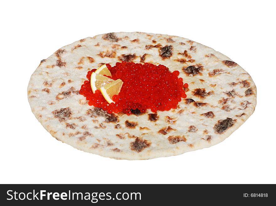 Red Caviar  With Lemon On  Ethnic Flatbread