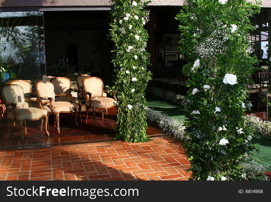 The living room of a house decorated for the religious ceremony of marriage. The living room of a house decorated for the religious ceremony of marriage