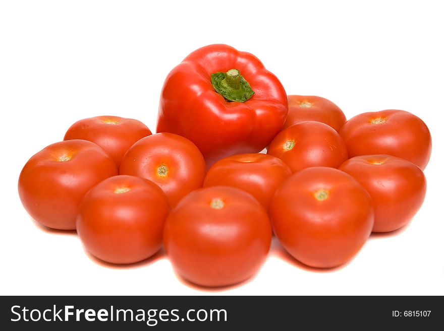 Many tomato isolated on white background