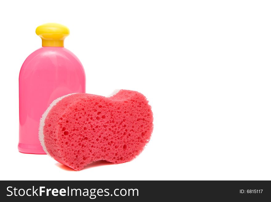 Pink sponge isolated on white background