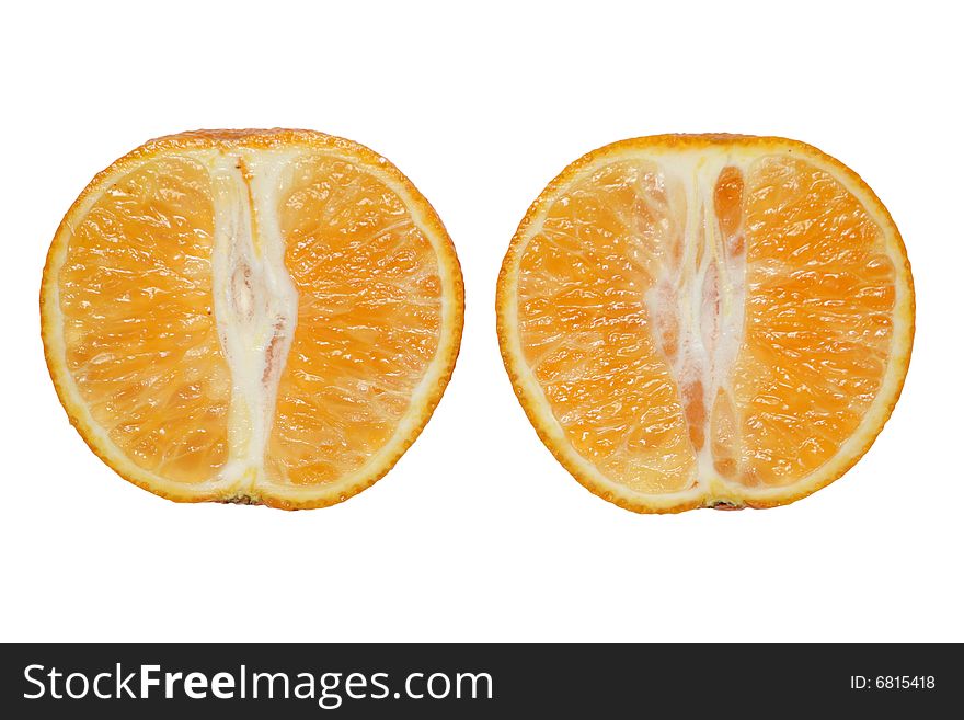 Two halfs of tangerine isolated on white