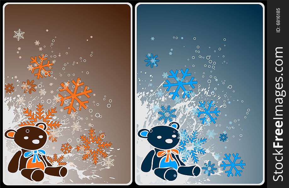 Winter theme cards with colorful bears and  snow for your business. Winter theme cards with colorful bears and  snow for your business