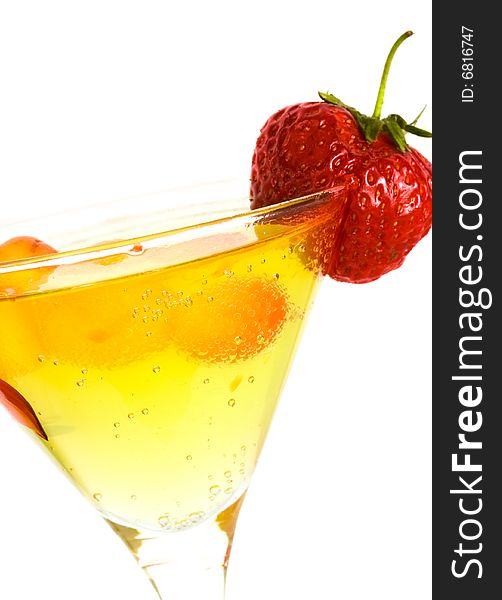 Strawberry with glass of juice isolated