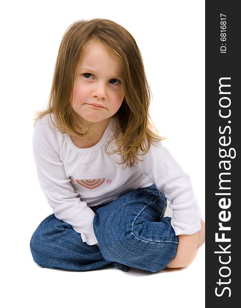 Little girl on a white background