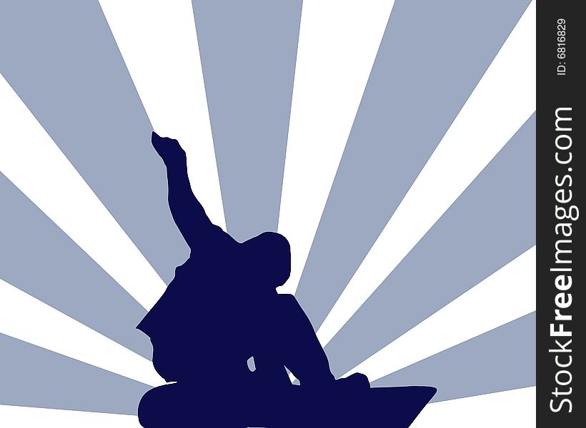 Navy snowboarder silhouette on blue and white background. Navy snowboarder silhouette on blue and white background.