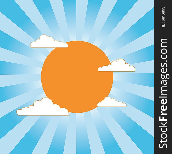 An illustration of a sun and sky with clouds. An illustration of a sun and sky with clouds