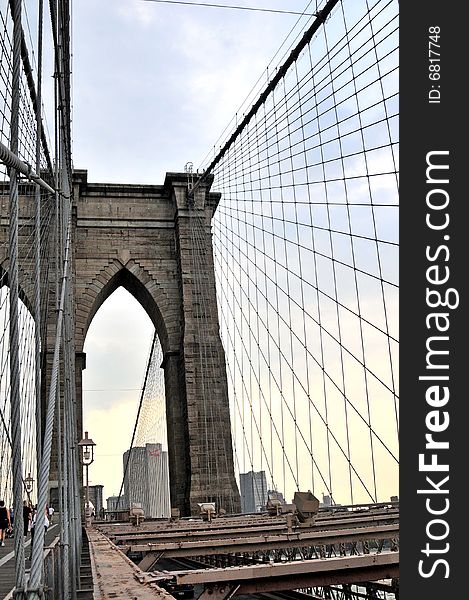 Brooklyn bridge close up  in new york