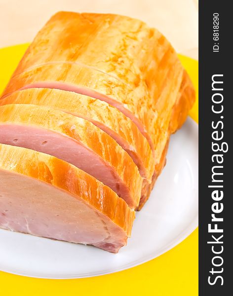 Fresh Slices Of Baked And Smoked Ham.
