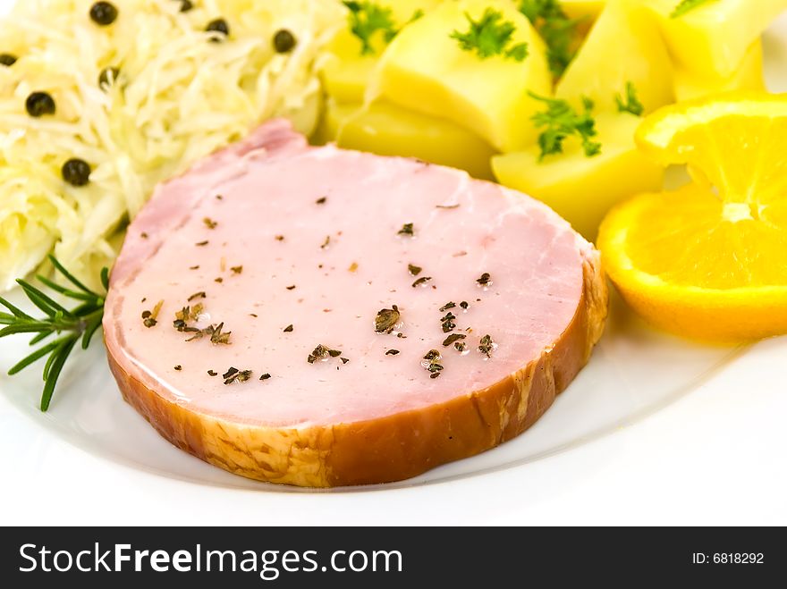 Smoked Ham With Cabbage And Boiled Potatoes