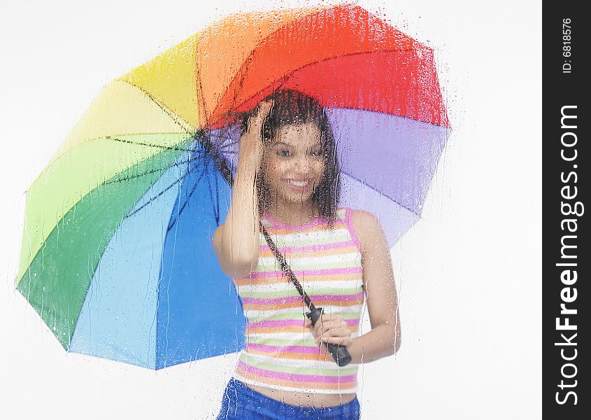 Girl with rainbow umbrella