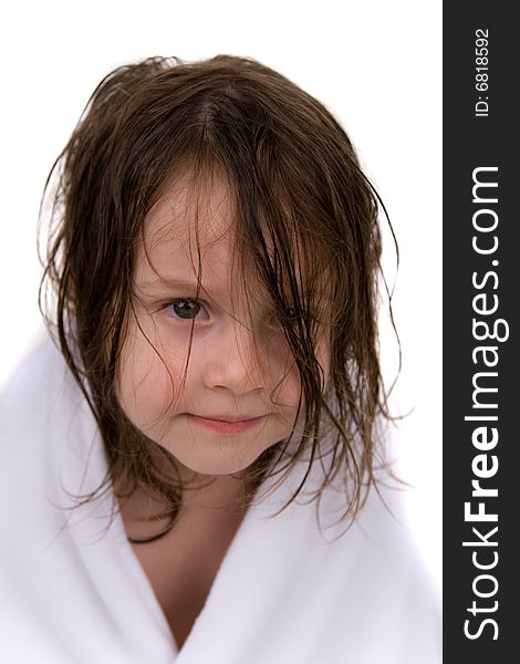 Little girl with white towel. Little girl with white towel