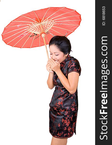 The Asian woman with an umbrella
