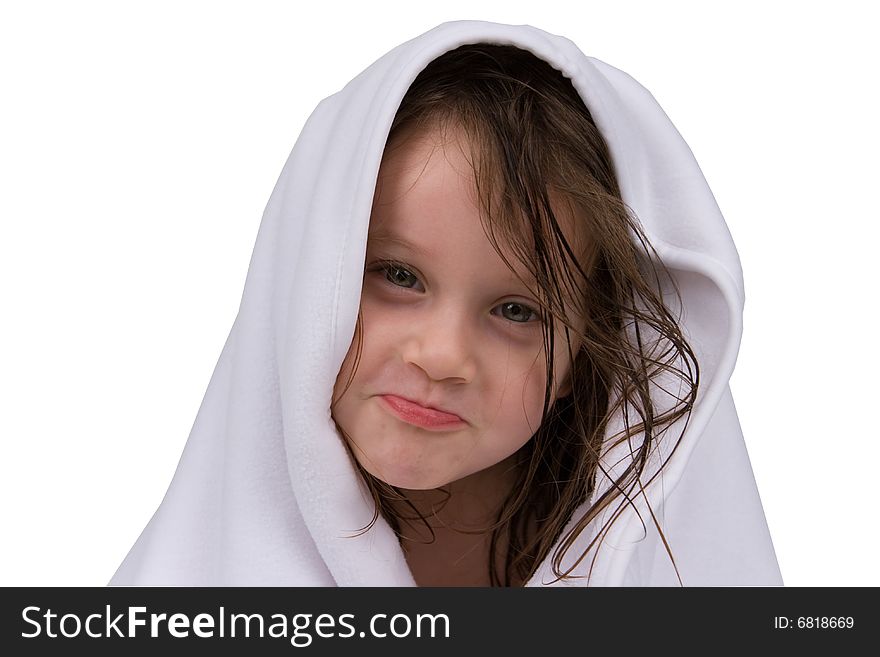Little girl with white towel. Little girl with white towel