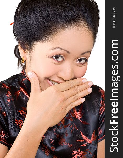 The asian woman in a shy smile. The asian woman in a shy smile