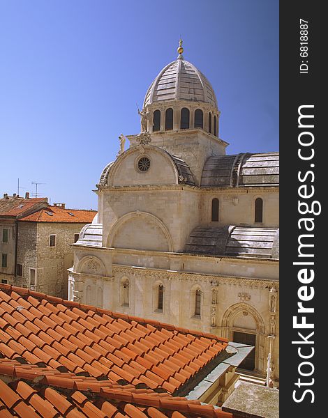 Church and roofs in Sibenik