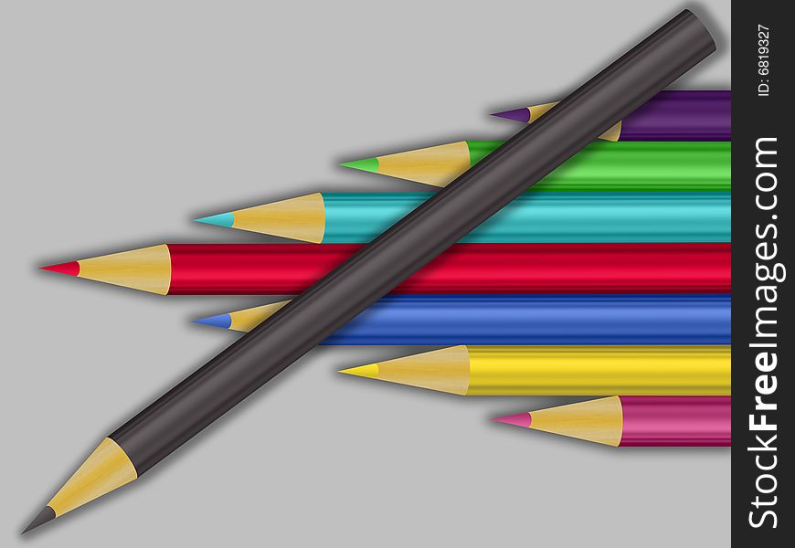 Composition of different colored pencils