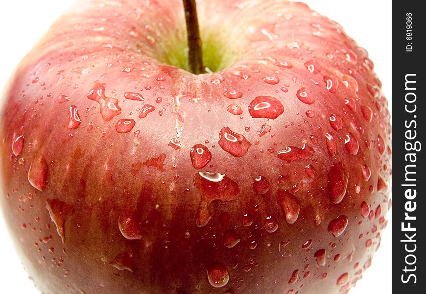 Red apple with water drops isolated on a white background