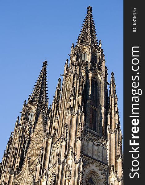 Gothic towers of the famous cathedral of St. Vitus in Prague. Gothic towers of the famous cathedral of St. Vitus in Prague.