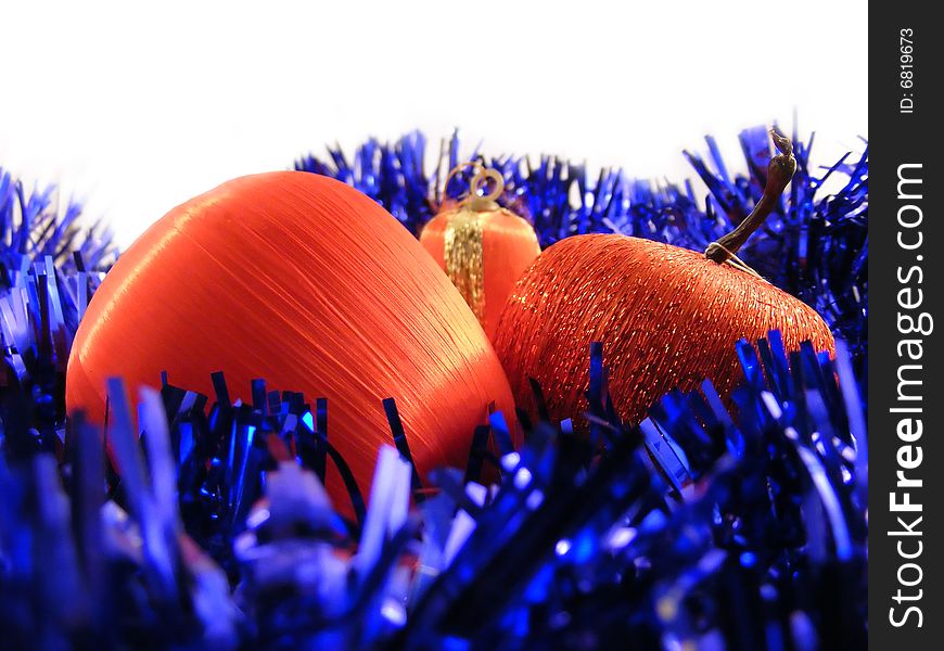 Red and blue Christmas ornament.