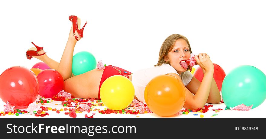 Girl Laying On Floor And Enjoying Her Candy