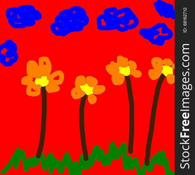 Hand-painted flowers children, image meadows painted with small children