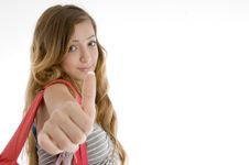 Beautiful Girl Showing Thumbs Up Hand Gesture Royalty Free Stock Photo
