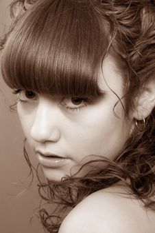 Nice Girl With Penetrating Glance (Sepia) Royalty Free Stock Photography Nice Girl With Penetrating Glance (Sepia) Royalty Free Stock Photography