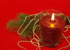 Candle And Decoration On Red Royalty Free Stock Photography Candle And Decoration On Red Royalty Free Stock Photography
