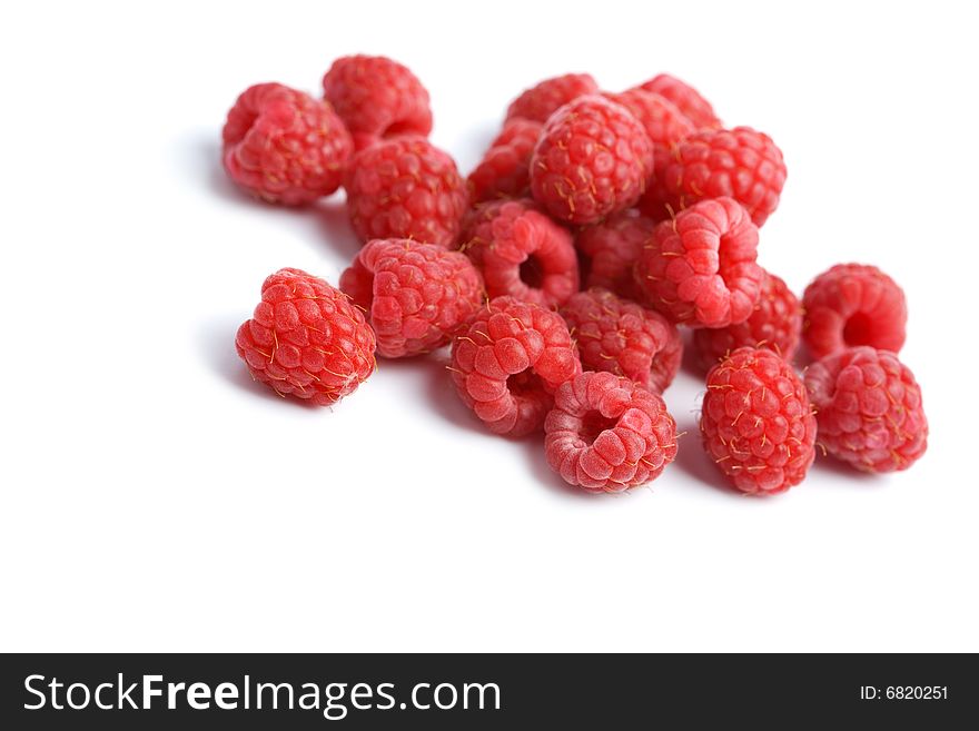 Fresh raspberries background isolated on white