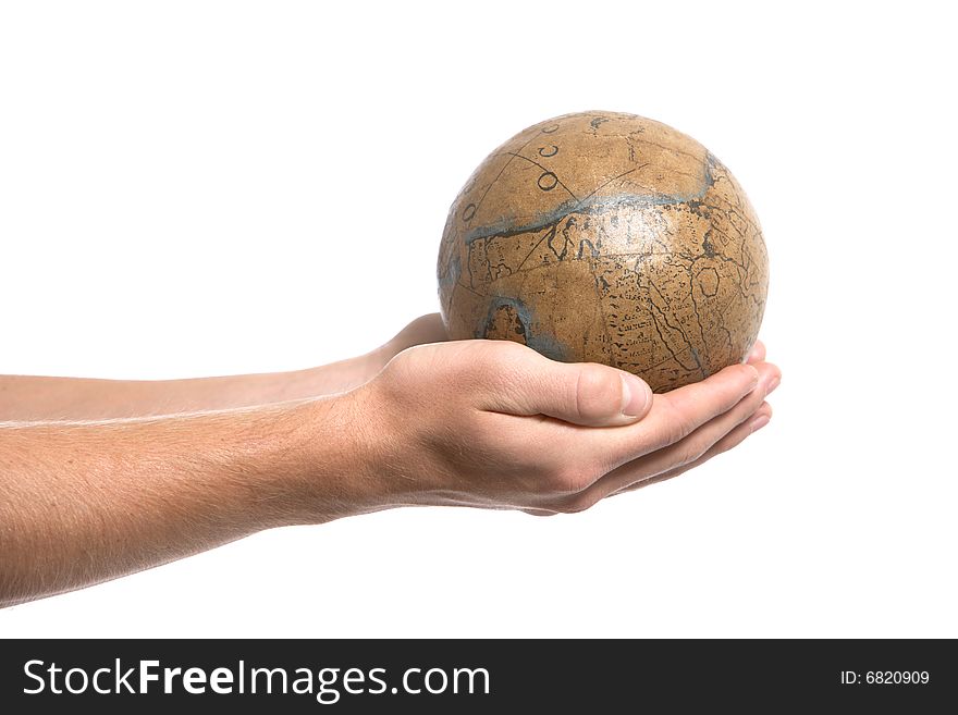 A person holding the world in there hand. A person holding the world in there hand