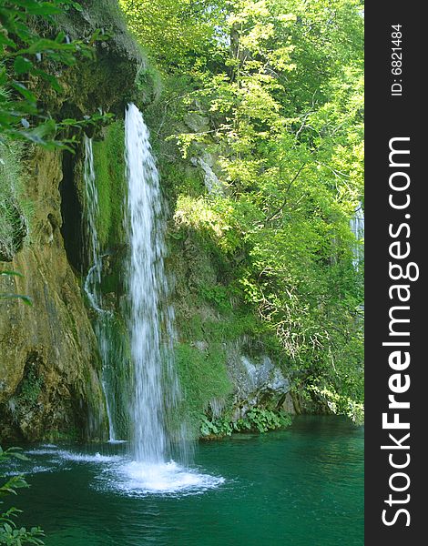 Green waterfall in Plitvice, Croatia